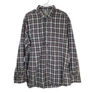 Duluth Trading Company Men's Plaid Flannel Shirt Black Gray Orange Size XL